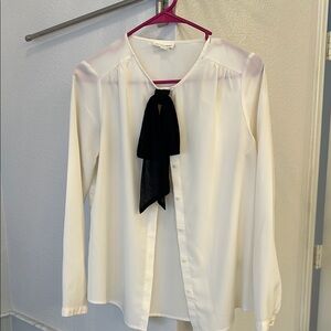Elegant White Blouse with Black Bow